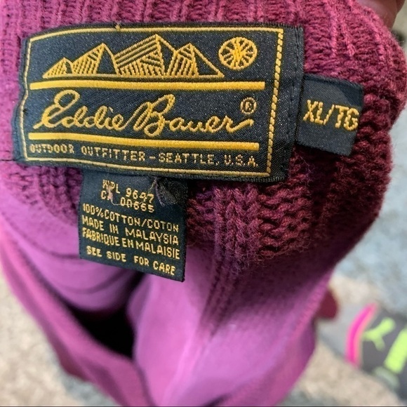 Vintage Eddie Bauer Knit Sweater Pullover Men XL Burgundy Long Sleeve Preppy - Picture 8 of 10